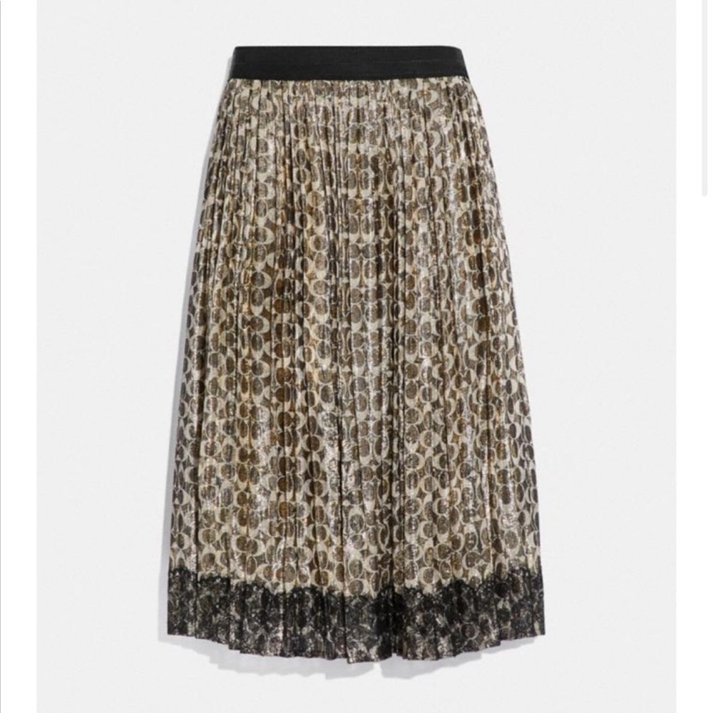 Coach New York  Metallic monogram pleated midi skirt